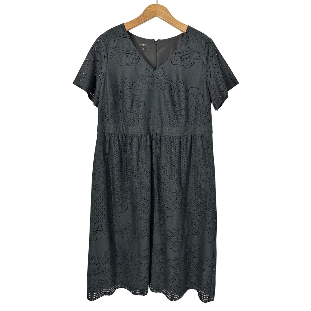 Talbots Guipore Lace Cotton Short Sleeve Black Midi Dress Women's Size 16W